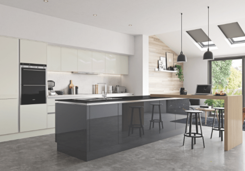grey-gloss-island-cream-cabinets-skylight-dining-area What's Covered in a Wakefield Kitchen Renovation Package
